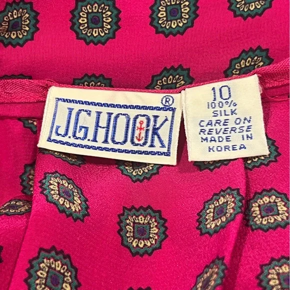 J.G. Hook Pink 100% Silk Midi Skirt Geometric Print Pleated Size 10 - Picture 8 of 10